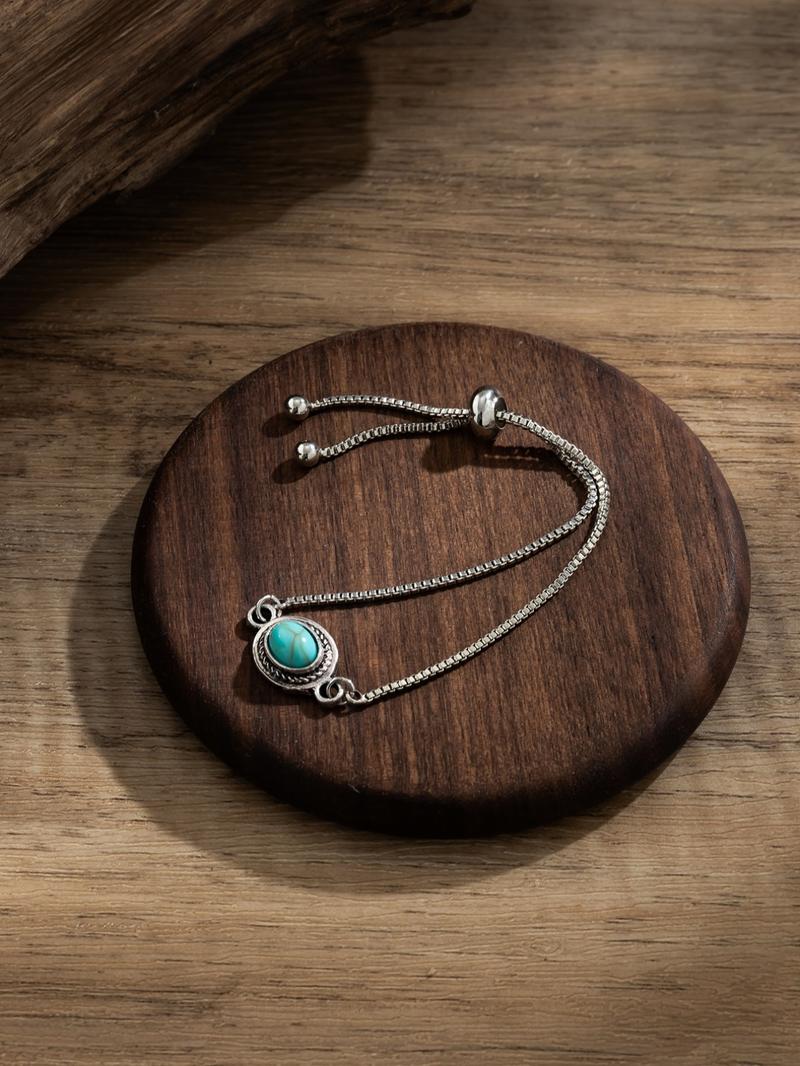 Vintage Turquoise Texture Decorated Link Bracelet, Fashion Accessories for Both Men & Women, Fashion Jewelry for Party, Daily Clothing Decor, Trendy All-match & Exquisite Jewelry for Birthday Gift