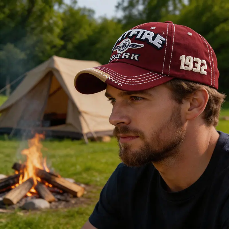 Vintage Distressed Dad Hat, Spitfire Spark Embroidered Cap with Motor Logo, Burgundy Adjustable Headgear for Car Enthusiasts, Adjustable Headgear Hats, Auto Parts Logo Hats