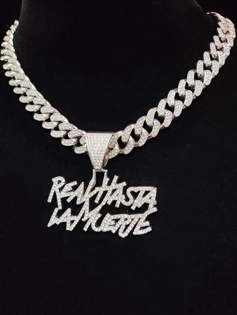 Street Style Rhinestones Decorated Letters Design Pendant Necklace, Casual Trendy Pendant Necklace for Party & Daily Decoration Without Box for Men