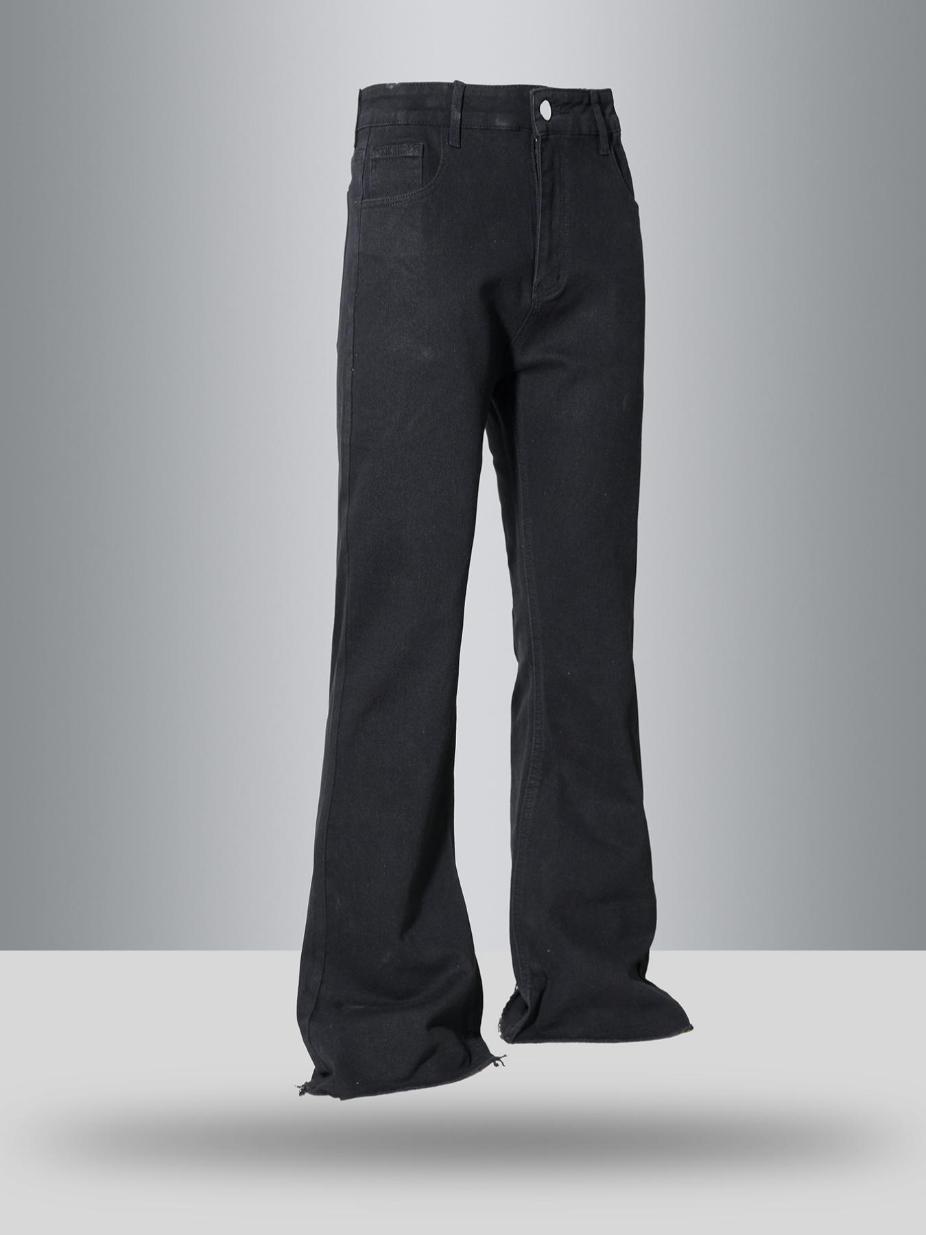 Men's Solid Color Flare Leg Jeans, Street Fashion Casual Comfy Denim Pants for Daily Wear, Mens Bottoms for All Seasons, Streetwear