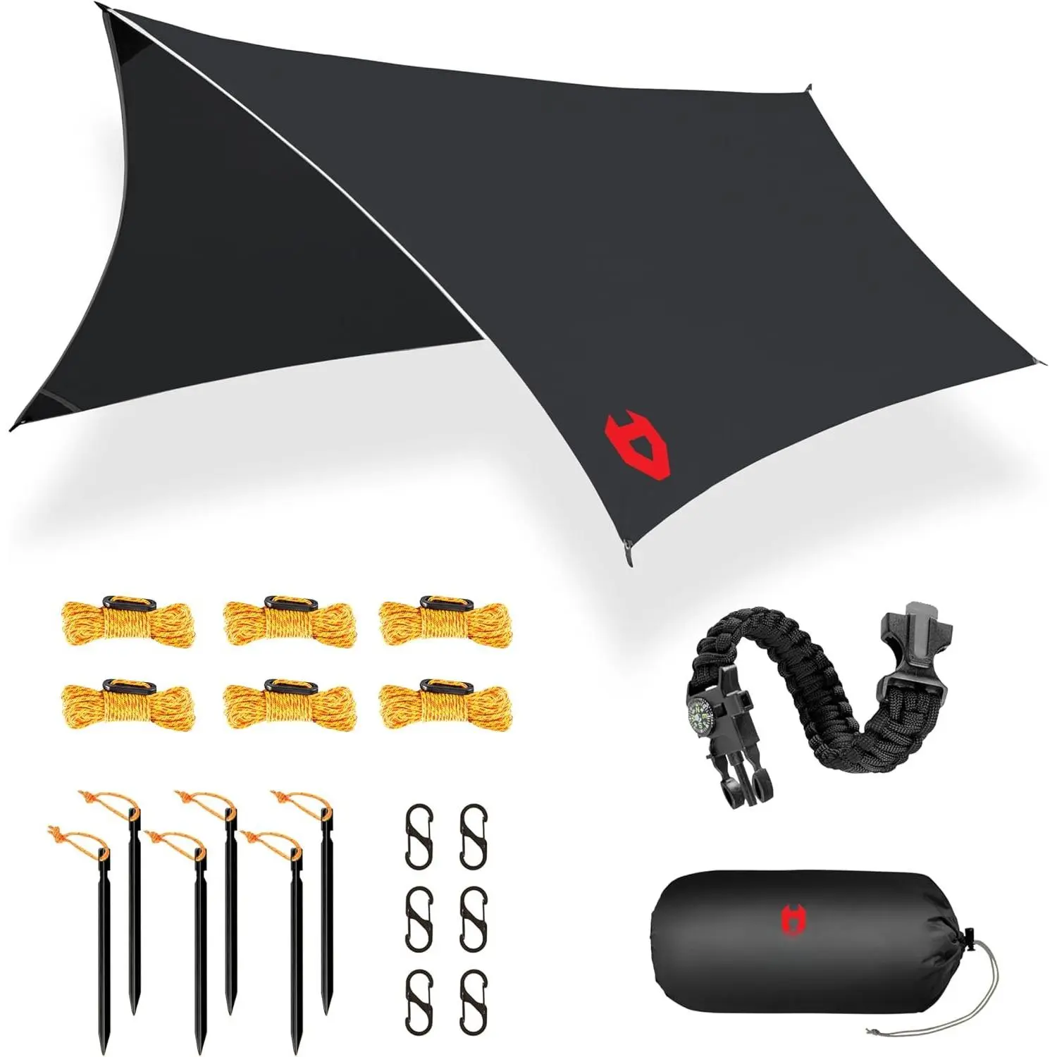 Rain Fly 12x10 Lightweight  Camping Tarp;  ; Makes a  Backpacking Tarp or Hammock Shelter; Comes in Multiple Colors,  Bracelet Included; Black