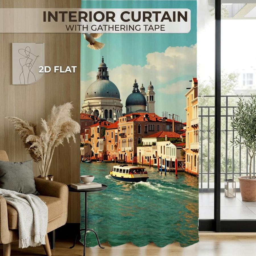 2Pcs Scenic Venice Cityscape Birds Pattern Sun Blocking Curtains Digital Printed Rod Pocket, Window Treatment For Bedroom Office Kitchen Living Room Study Home Decor