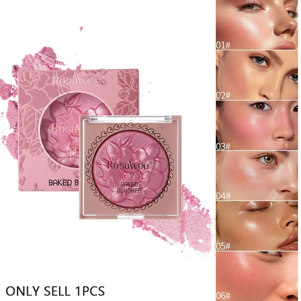 Baked Cheek Powder Blush, Non-Irritating Makeup-Shade, Contour & Highlight Face, Shimmer Effect, Brightening Blush, Buildable Color, Glow, Rose, Cosmetics