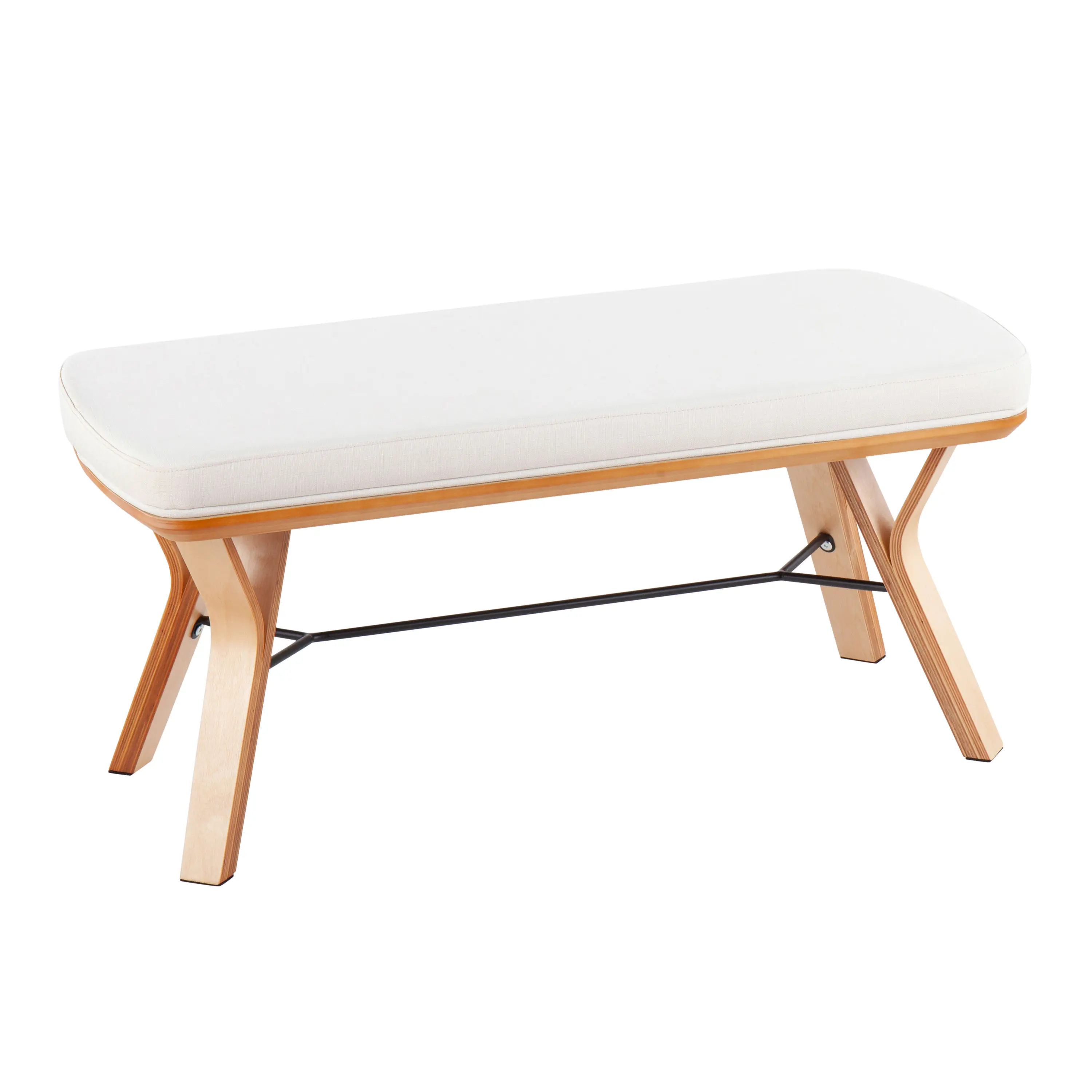 ARCH Mid-Century Modern Bench Natural Wood Cream Fabric Upholstered Entryway Living Room Accent Seating Furniture with Solid Wood Frame, Compact Indoor Bench for Home Decor, 1 Bench, Home Furniture and Household Product Search Terms