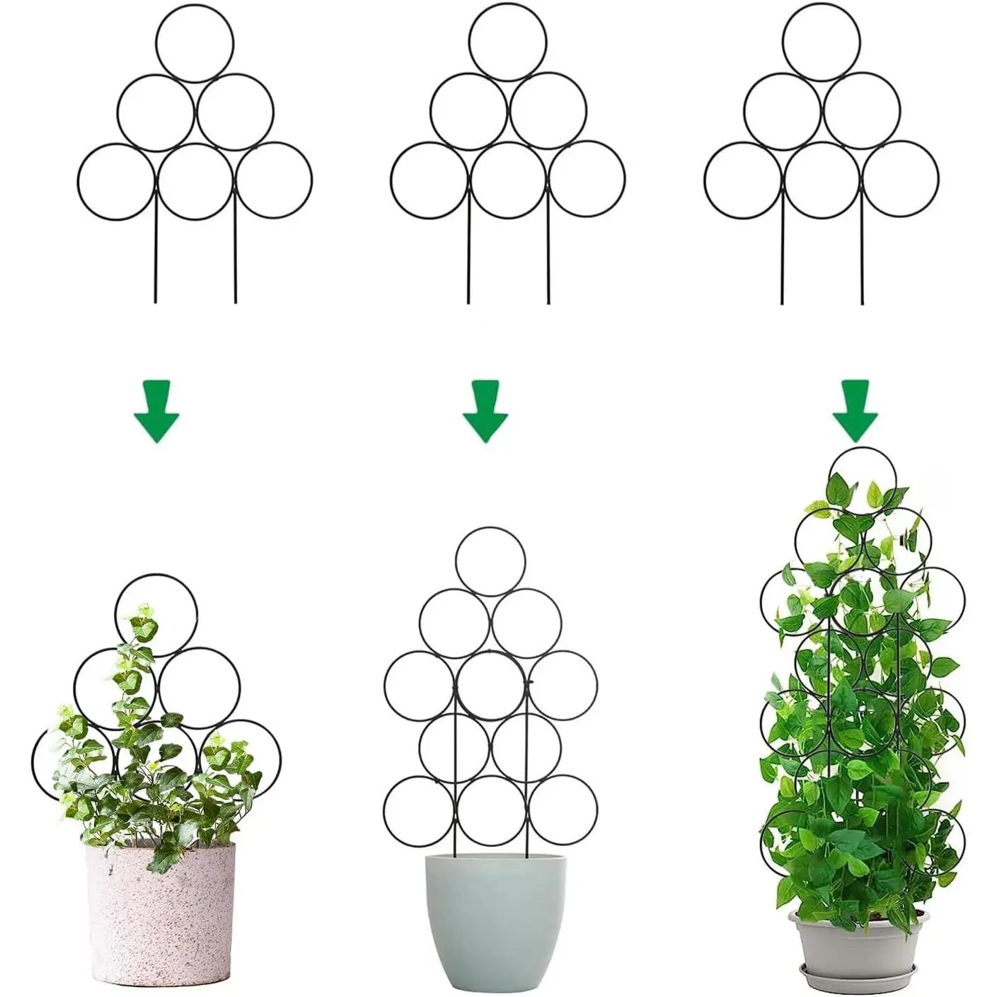Trellis for Climbing  Indoor, 3 Pack Stackable  Trellis for Potted  Support, 14.2 Inch Small Houseplant Metal Wire Trellis for Vine Ivy Rose  Trellis (Black)