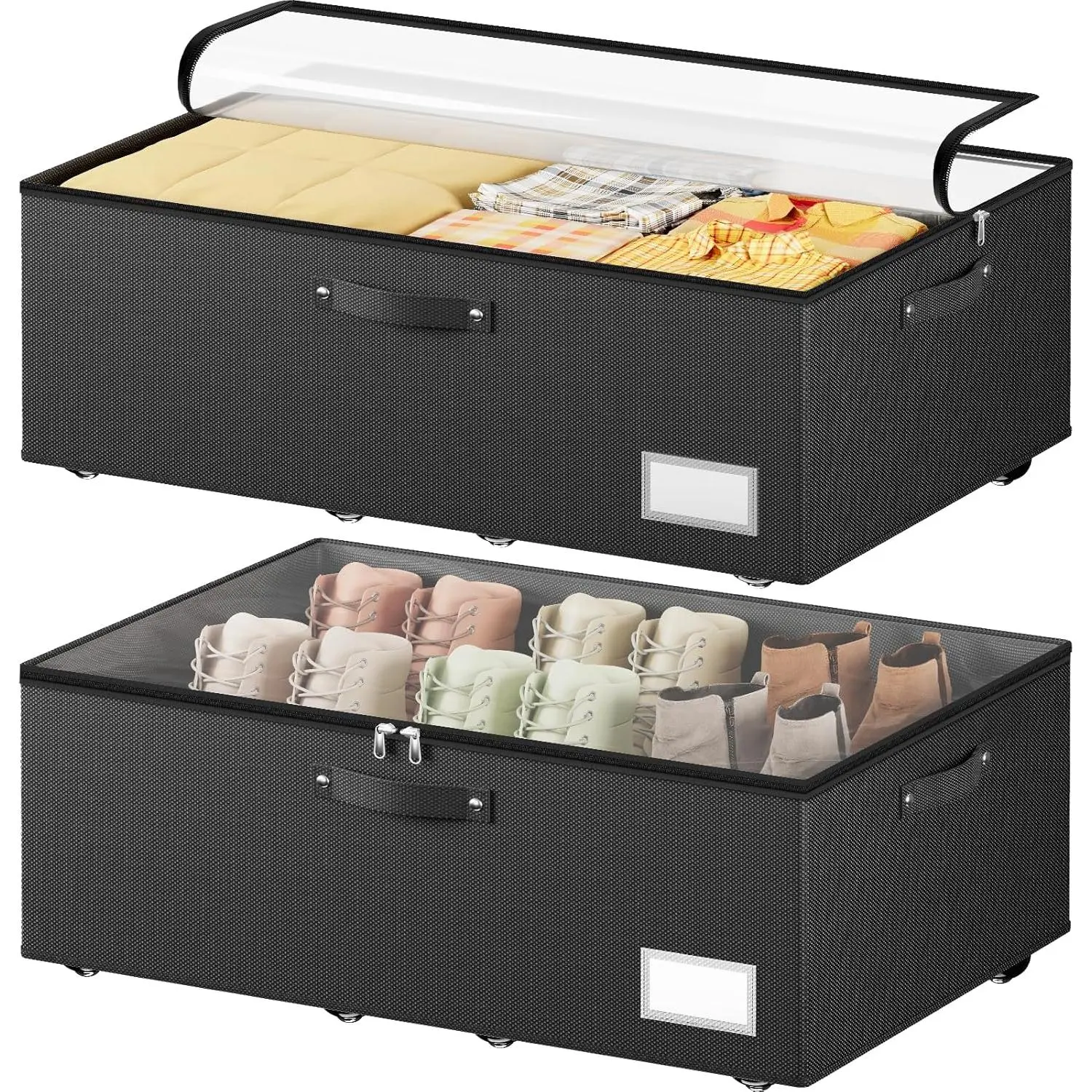 Under Bed Storage With Wheels,10 Inches Under Bed Storage Containers,65L Large Capacity,No Assembly Required Rolling Under Bed Storage for Clothes,Blankets,Shoes,Black