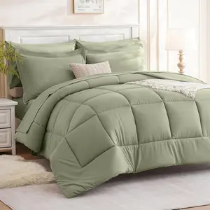 Full Comforter Set - 7 Pieces All Season Luxury Bed in a Bag Full Size - Bedding Set with Comforter, Sheets, Pillowcases & Shams - Soft Sage Comforter Set Full