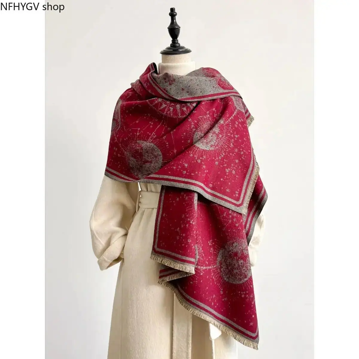 Unisex Starry Sky Pattern Woven Tencel Cotton Loose Shawl, Tassel Decor Boho Casual Wrap Scarf, Multi-Purpose Neck Shoulder Accessory For Fall Winter Daily Travel Styling Use