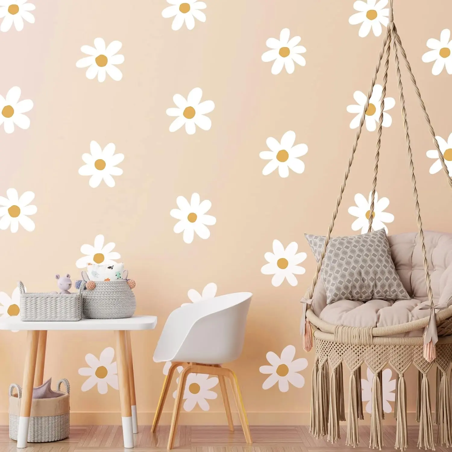 36 Pcs White Daisy Wall Decals, Simple Style Floral Vinyl Stickers, Removable Waterproof Peel and Stick Decor for Nursery & Bedroom on Smooth Walls & Glass, Photo Props, Water Proof, Decorative