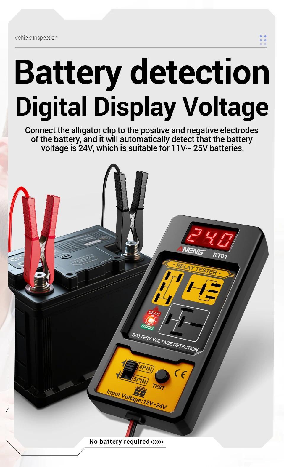 Relay Detector 11-25V ANENG RT01 Digital Universal 4/5 Pins Car Battery Vehicle Detection Digital Display Voltage Battery Tester