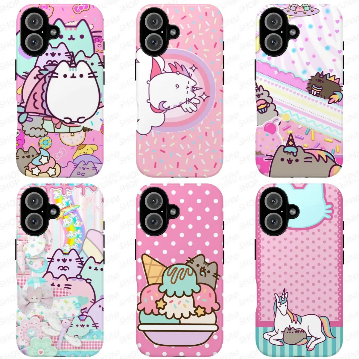 P.usheen Unicorn Cat Style | Flying Rainbow & Pastel Sprinkles Pattern Graphic | Kawaii Cute Sweet Dessert Phone Shell | for iPhone 17/16/15/14/13/12/11ProMax Plus for Samsung phones, suitable for both men and women, Perfect Gift for Women Men.A gift