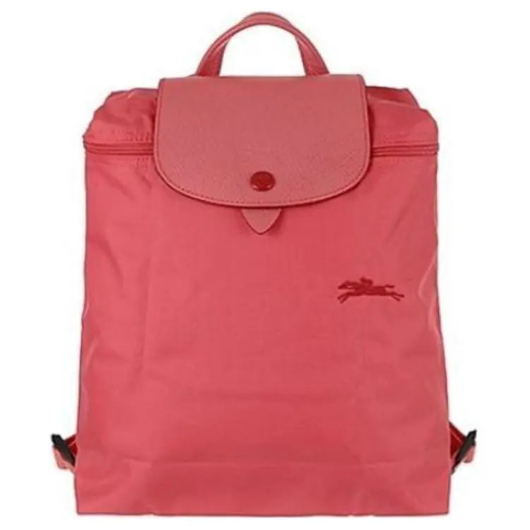Longchamp Le Pliage 30 Foldable Zip Canvas and Leather Backpack for Women, Red