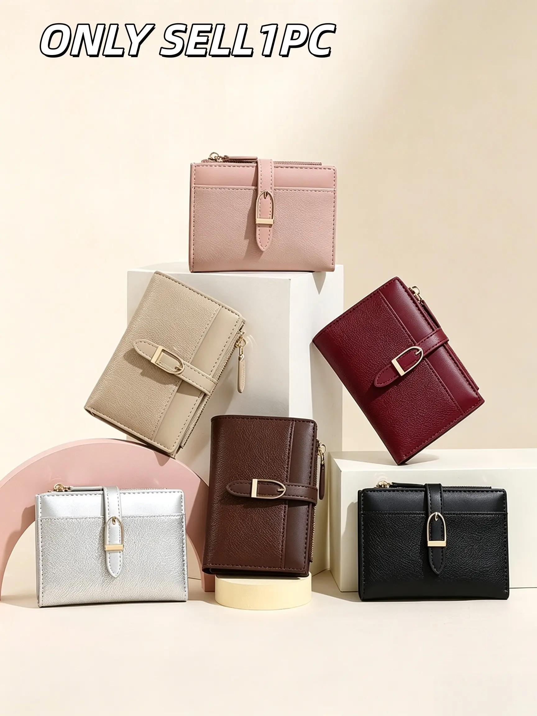 1PC Color Block Leather Mini Wallet with Metal Buckle Design, Multi Card Slots & Zipper Coin Pocket, Zippered Coin Pouch, Portable ID Card Holder for Women Daily Travel