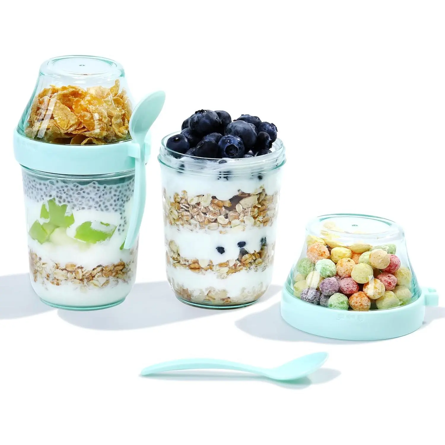 the Go Yogurt Parfait Snack Cups with Lid,   Travel Jars for  Pudding, Portion Control Breakfast & Lunch Containers, Small Fridge  Storage (2, Green)
