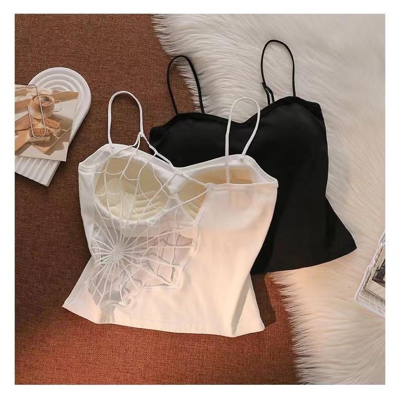 White Camisole Vest for Women Summer Inner Wear with Chest Pad Spider Web Beautiful Back Bra Integrated Sweet Spicy Girl TubeWomenswear Tops Workout Tops Spaghetti Strap Basic Workout Sets Women Sports Bra Casual Minimalist Short Sleeveless