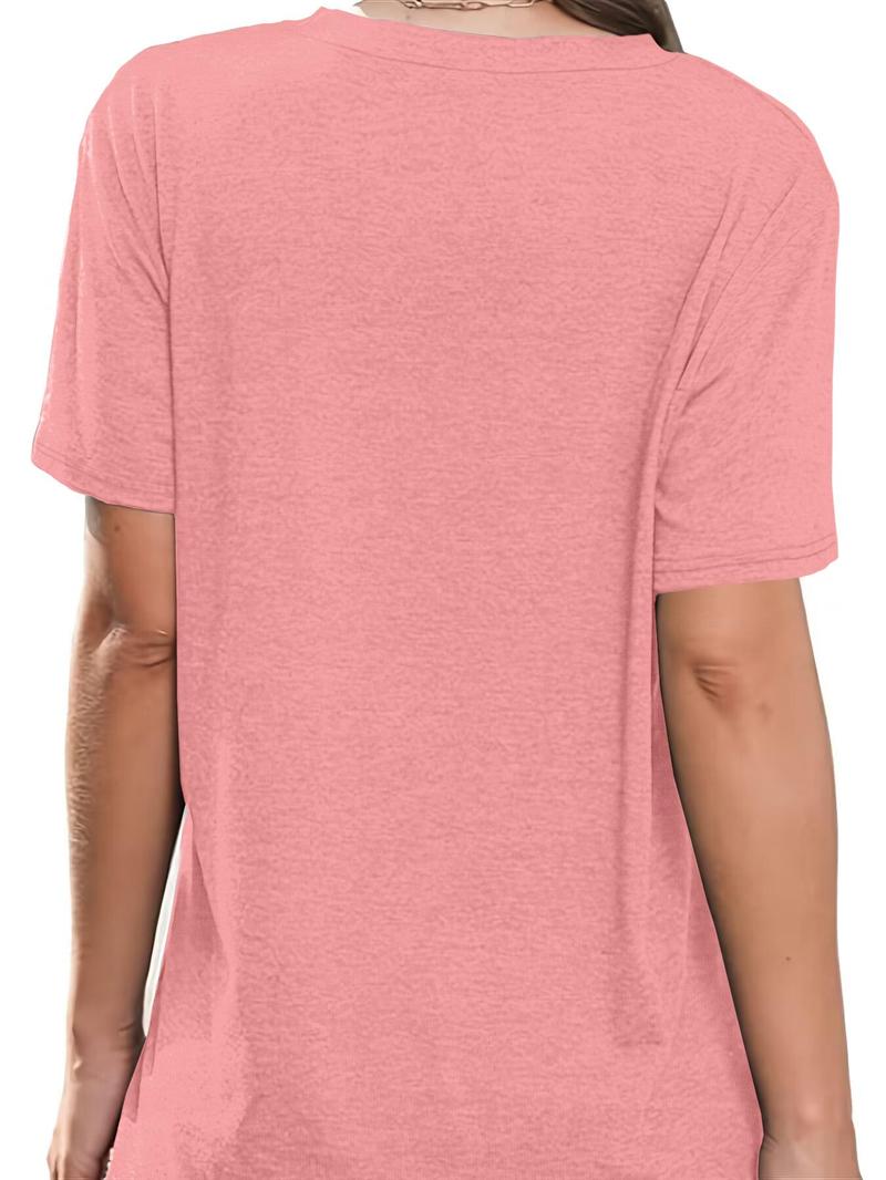 Women's Letter & Sunglasses Print Round Neck Tee, Fashion Casual Crew Neck Short Sleeve T-Shirt for Summer, Women's Clothes for Daily Wear