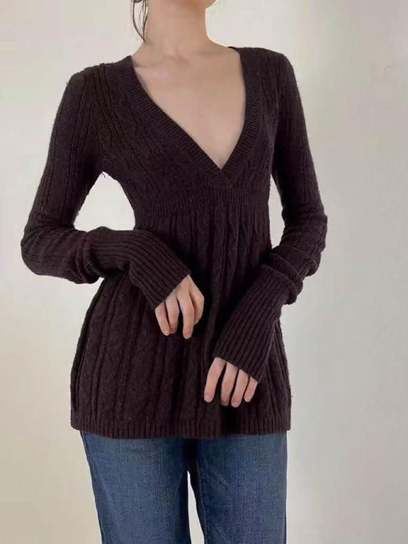 Women's Y2K Vintage Sweater, Soft Long Sleeve V-neck High Waist Knitwear for Women