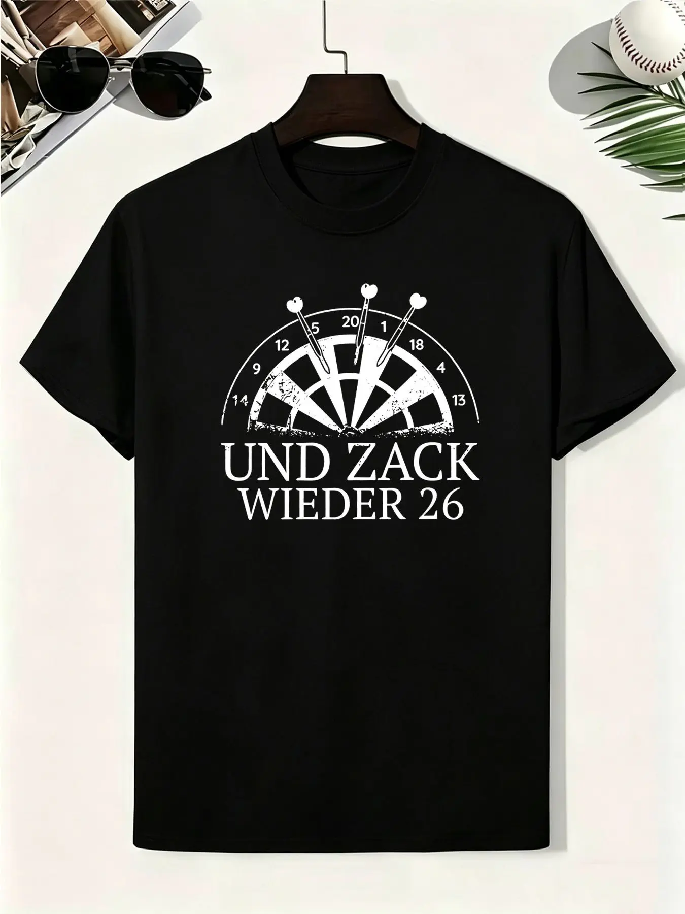 European and American Fun Dart Board German Print T-Shirt, Unique and Versatile Breathable Round Neck Short Sleeve, Dart Player Fashion