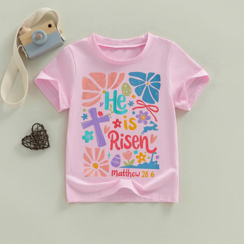 PYBCVRRD Kids Baby Girl Easter T-Shirt Tops Letter Floral Print Short Sleeve Round Neck Loose Fit Tops T shirt for Summer 1-6 Years