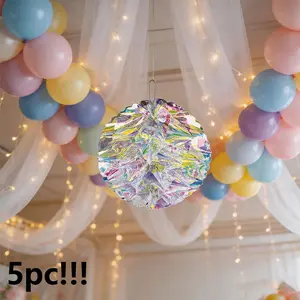 Hanging Decorations Iridescent Honeycomb Ball Foil Ceiling Hanging Ornaments for Bridal Shower Wedding Birthday Frozen Theme Party Fairy Princess Rainbow Show Decoration
