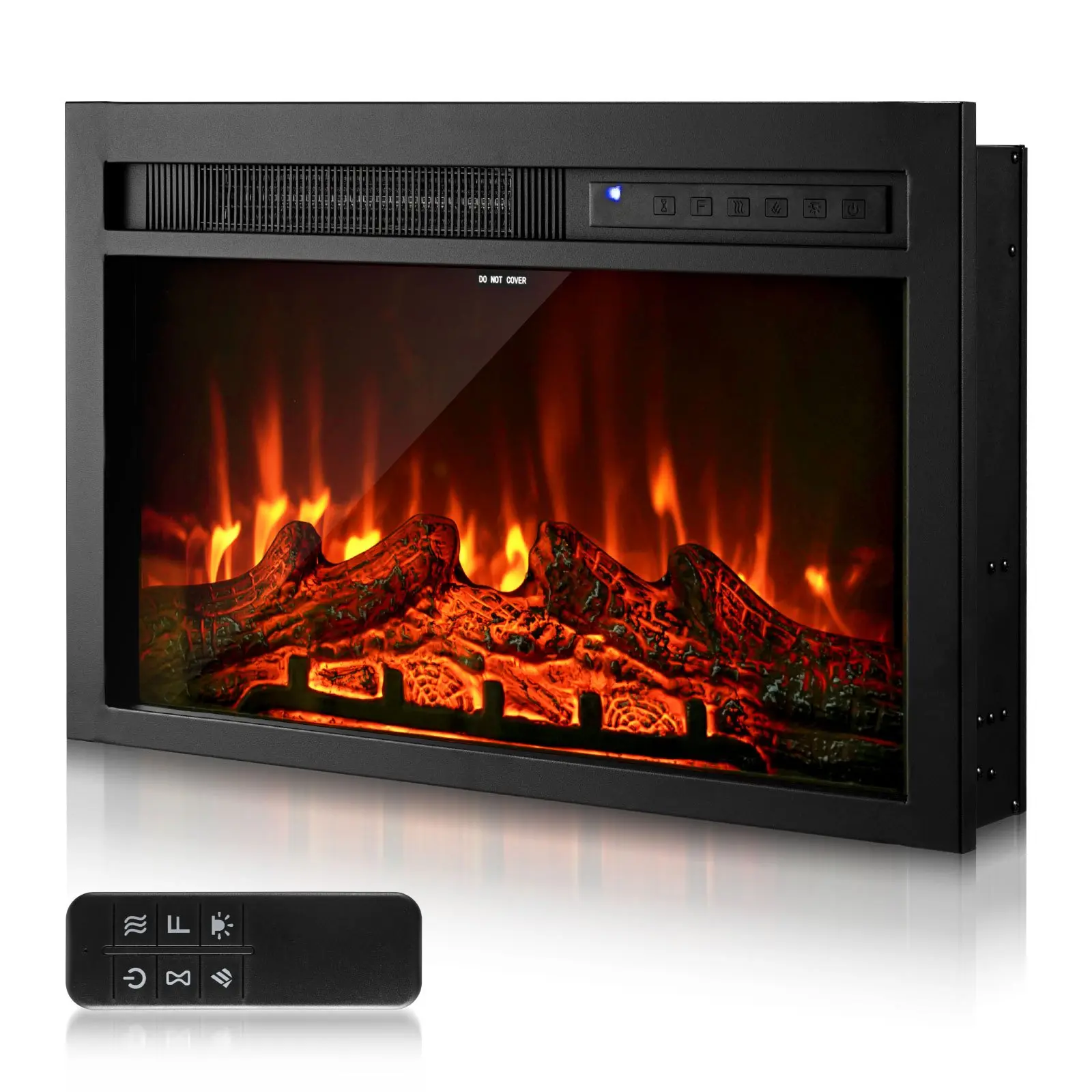 VEVOR Electric Fireplace Insert, 26 inch Recessed and Wall Mounted with Adjustable Flame Color Brightness 8h Timer Remote Control, Indoor Heater w/ 750W/1500W Dual Heating Modes, 5000BTU Black