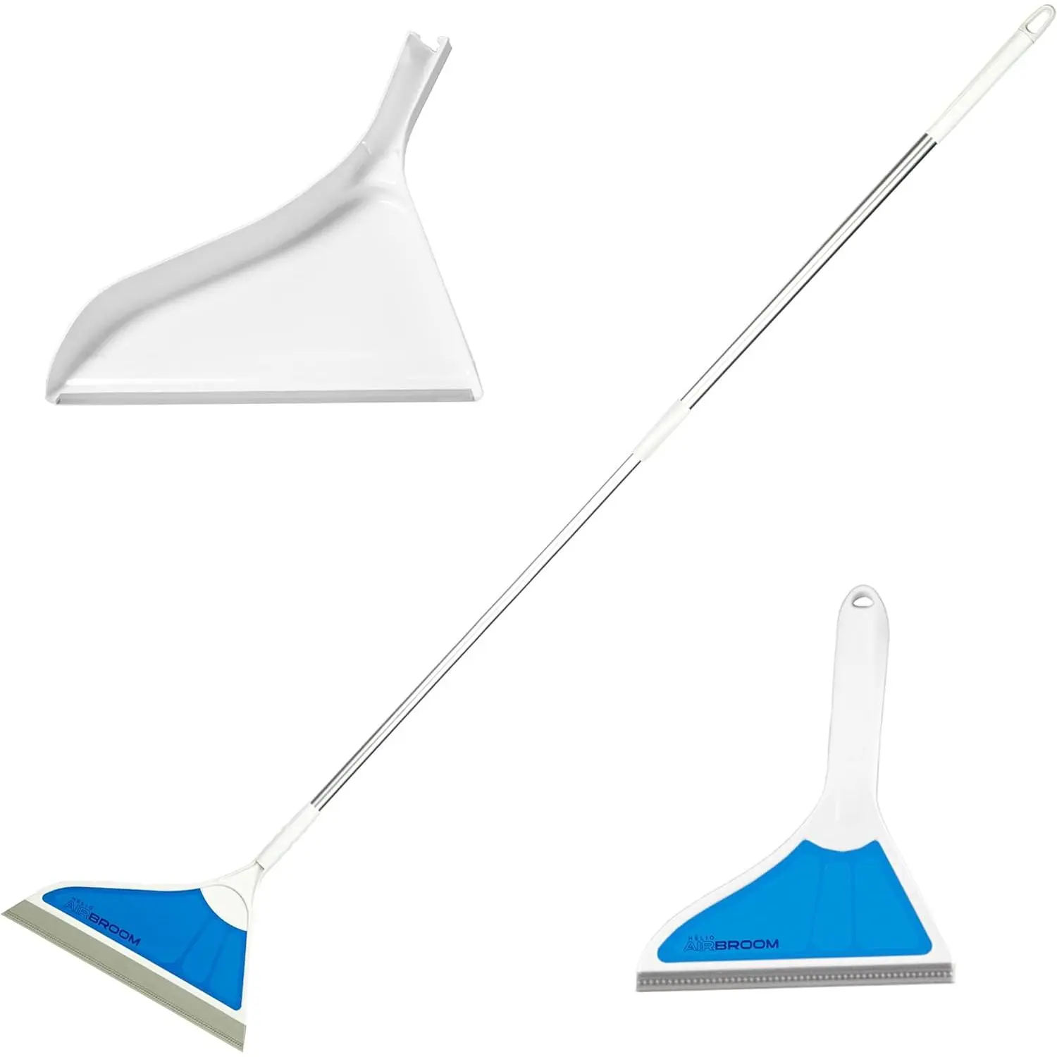 AirBroom 3-Piece Sweeper, Squeegee & Dustpan for Wet/Dry Cleaning |   Pet hair broom and squeegee for wet and dry cleaning on floors, windows, carpets, and furniture.