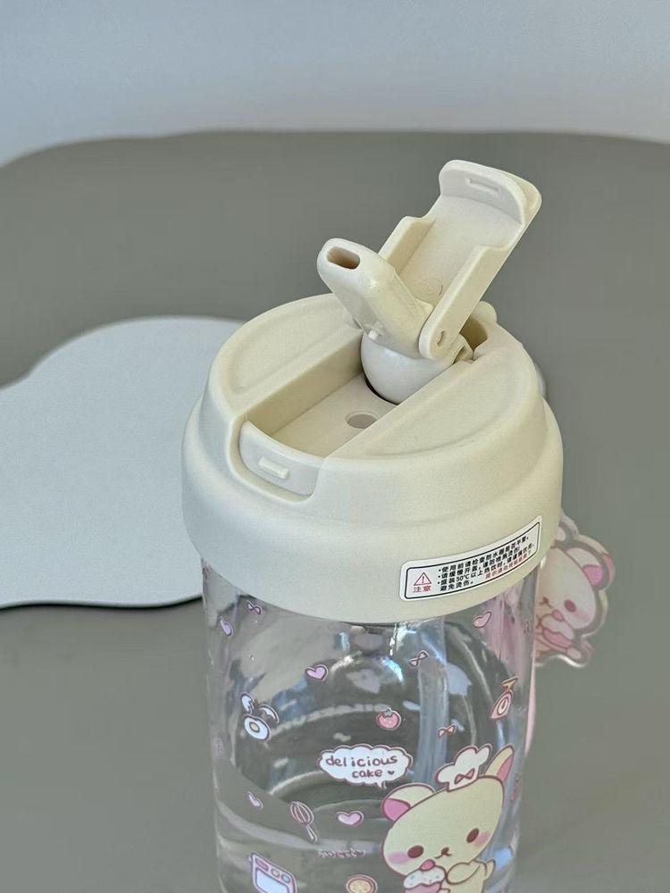 600ml Anime Kawaii Rilakkuma Plastic Straw Cup Girls Cartoon Children Outdoor Portable Large Capacity Sports Water Bottle Gifts