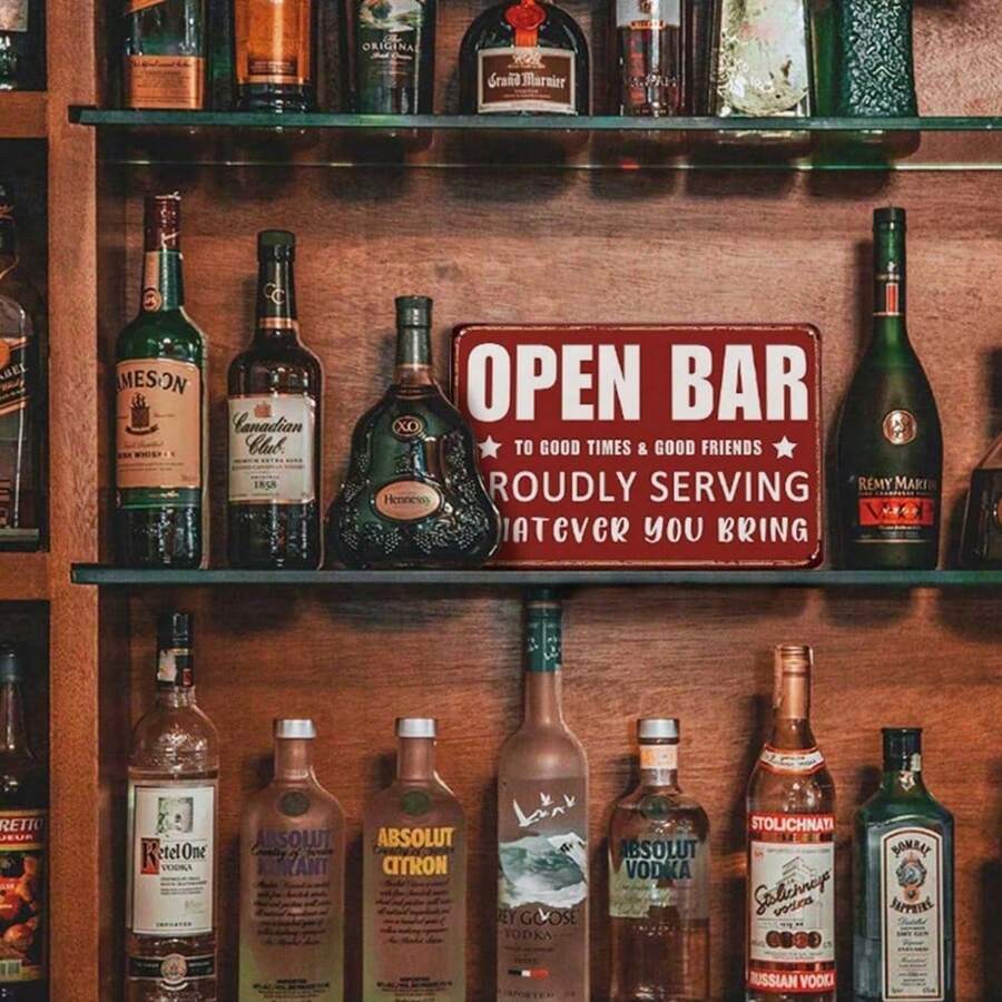 Funny Vintage Bar Metal Tin Sign - "Proudly Serving Whatever You Bring" 8x12 Inch Retro Wall Decor for Home Bar, Man Cave & Gifts