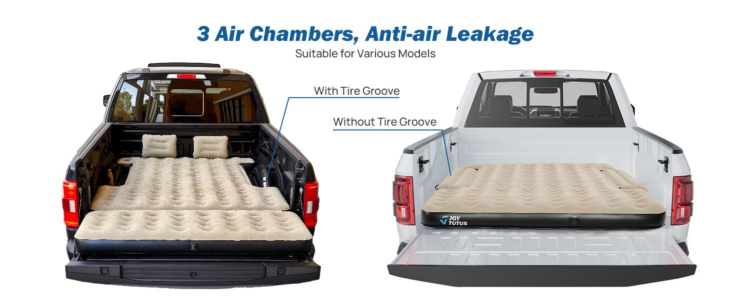 5.5-5.8Ft Truck Bed Air Mattress with Removable Tailgate Extension,Thickened Inflatable Full Size Short Truck Beds, with Air Pump&2 Pillows,Camel&Black