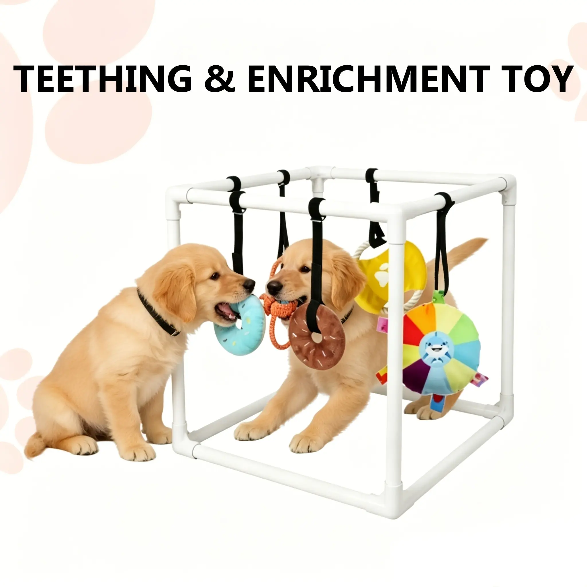[Dog Play Gym] Dog Playground, Puppy Exercise Station, Puppy Play Gym with 6 Hanging Toys, Indoor Jungle Gym for Small Dogs, Recreational Activities, Relieves Boredom, Home Pet Entertainment