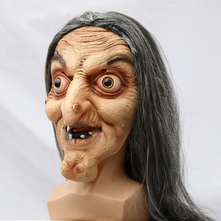 Spooky Long Hair Witch Latex Mask - Comfortable Halloween Cosplay Prop, Universal-Fit Face Covering Accessory for Halloween Party, Accessories, One Size