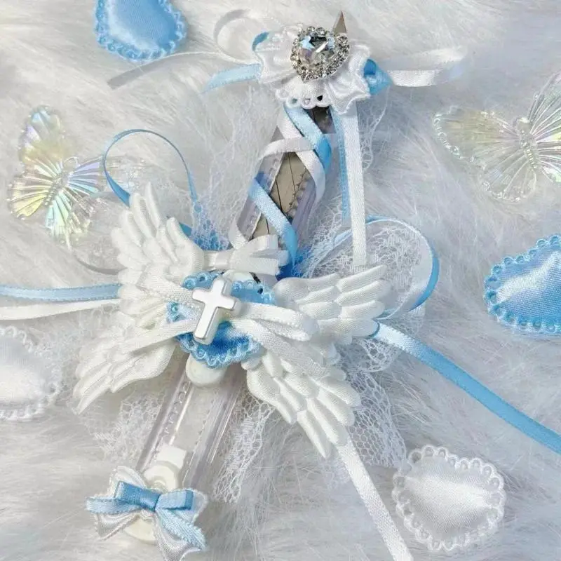 1 Piece Sweet Blue White Color Utility Knife Lace Bow Ribbon Wings Paper Cutter Kawaii Handmade Box Cutter School Supplies