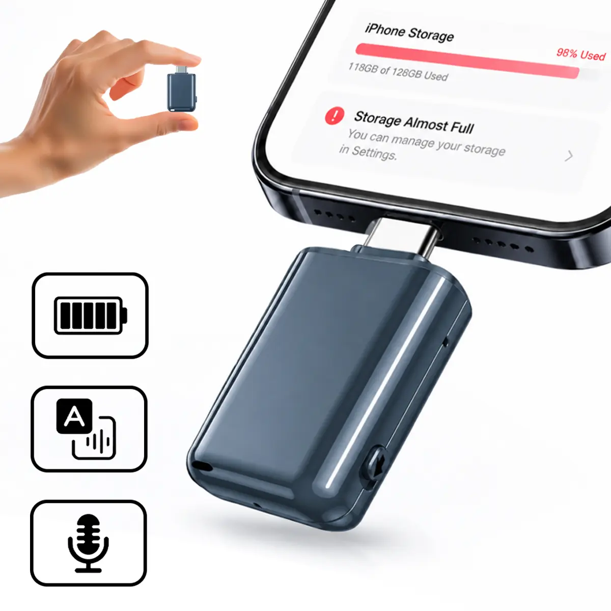 AI Translator Voice Recorder, Mini Type-C USB Drive with 256+ Languages Real-Time Translation, AI Transcription & Summary, Portable Note Recorder for Travel, Meetings, Lectures & Interviews