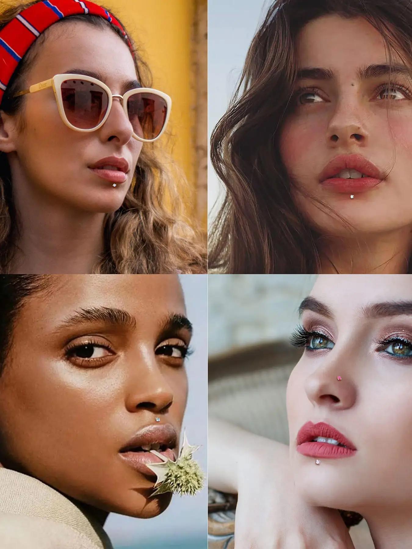 12pcs/set Rhinestone Decor Nose Studs, Stainless Steel Nose Rings, Fashion Body Jewelry for Women & Men