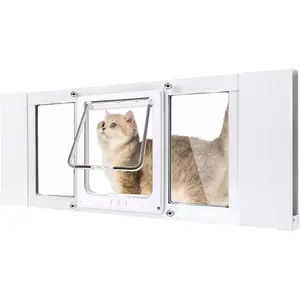 Cat Door for Window, 3Min No-Damage Quick Install, Fits 27"-32" Width Windows,No Drilling Required Cat Window Door Insert, Aluminum Frame Pet Door for Window, 4 Lock Modes to Control Pet Access