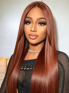 Orange Fashion 28inch Straight Hair Synthetic Fiber Wig Heat Resistant Beginner Friendly Natural Looking No Glue Easy To Wear Machine Made Synthetic Hair Wig For Women Daily Life Cosplay Party