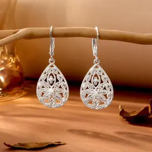 925 Sterling Silver Teardrop Earrings for Women, Cubic Zirconia Filigree Leverback Dangle Earrings, Hypoallergenic Gift, Dangle Earrings Set,summerwins
