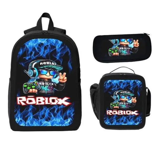Daily‑Use Roblox Character Backpack Set of 3, School Bookbag, Insulated Lunchbox and Pencil Bag for School‑Going