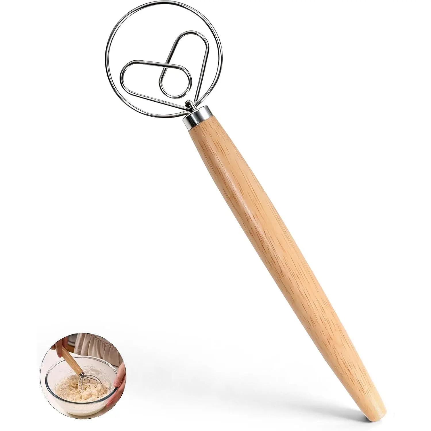 13 Inch Danish Dough Whisk, Stainless Steel Dough Whisk with Long Handle | 304 Stainless Steel Dough Whisk, Dutch Whisk Sourdough Bread Tools for Baking Breads,Pastry Mixing Sourdough Easy & Quick