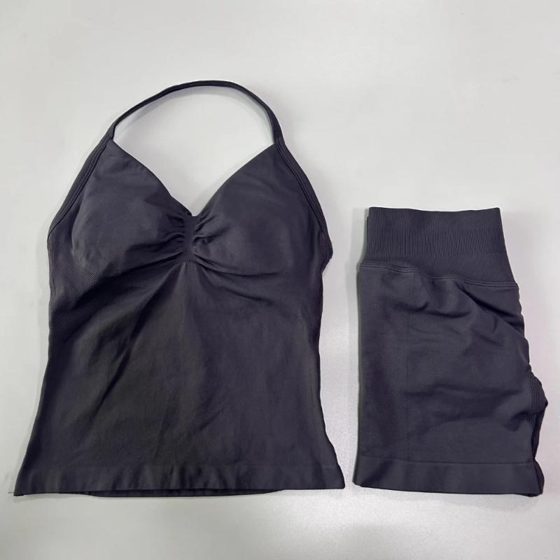 Sport Braspacks 2Pcs Gym Set Women Backless Tank Tops High Waist Scrunch Seamless Shorts Fitness Clothes Activewear Workout Sets Summer Sportswear