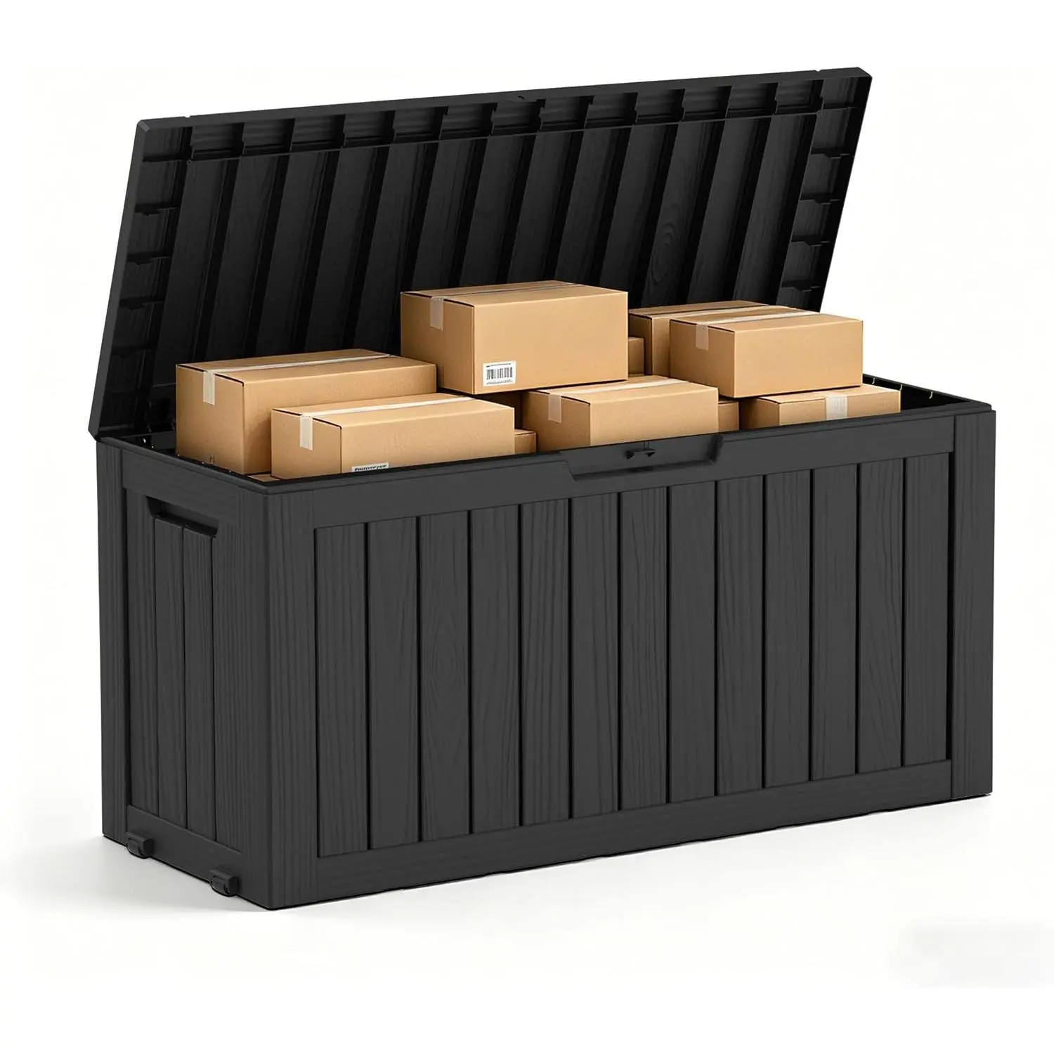 85 Gallon Package Delivery Boxes Outside Secure Waterproof Resin UV Resistant Lockable Mail Parcel Drop Mailbox Storage Deck Box for Outdoor Porch Patio Black