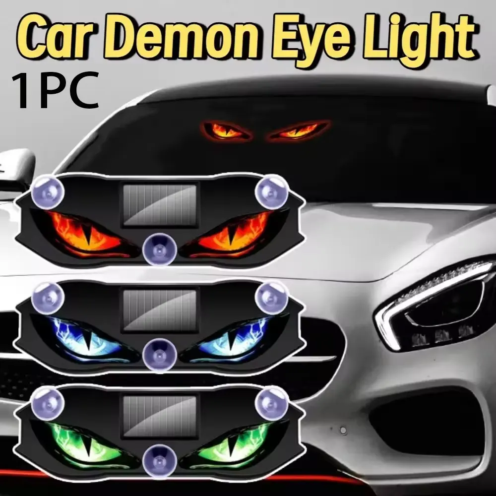 Solar Car LED Devil Eyes Warning Light Auto Windshield Ambient Atmosphere Lamp Flashing Signal Indicator with Suction Cup Car Decorative Light