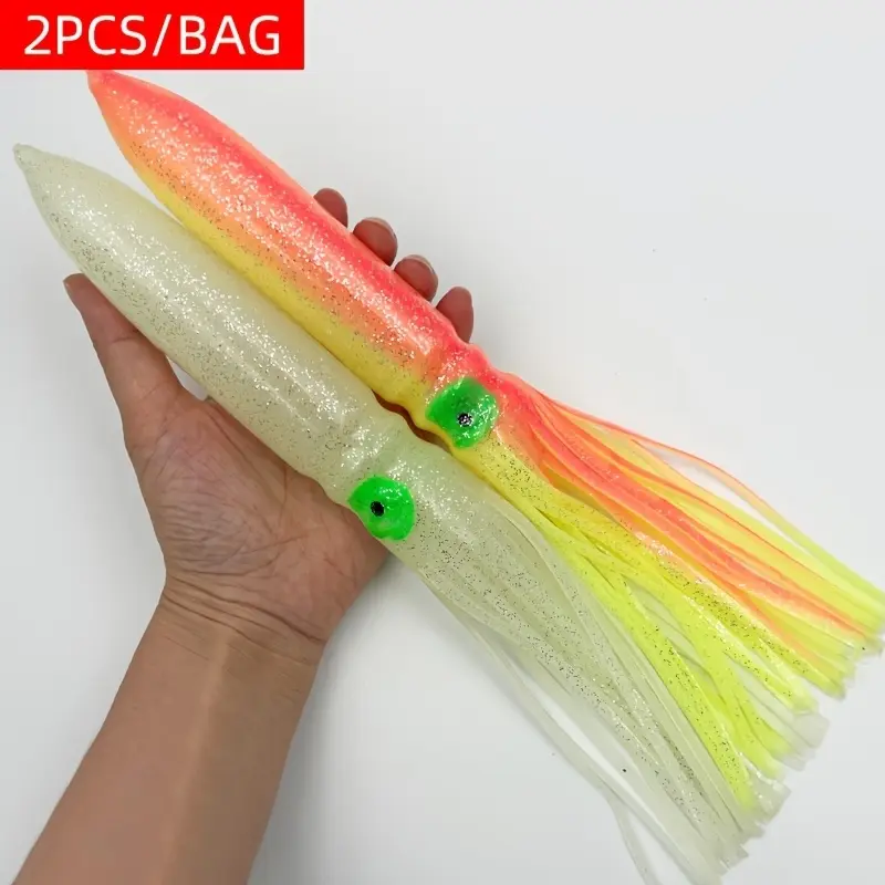 11.81-inch luminous octopus, squid, and fish-tail lure, ideal for trolling and saltwater fishing for snapper, bluefish, and large game fish