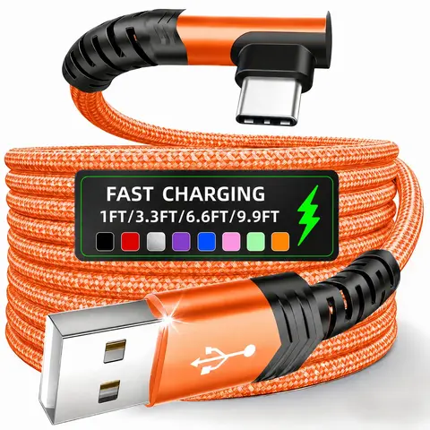 USB-A to USB-C 90° Right Angle Nylon Braided Charging Data Cable, Fast Charge Cable for  iPhone 18 Pro/18 Pro Max、iPhone 17/16/15, Samsung, Huawei, Oppo, Oneplus