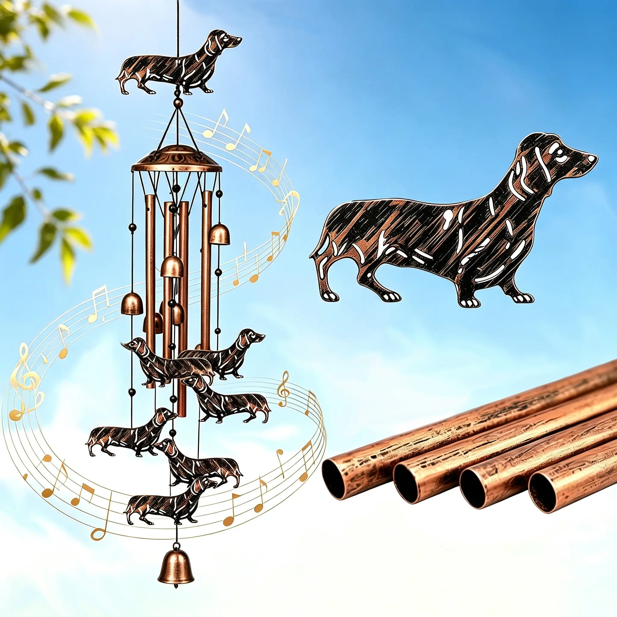 Cute Dachshund Metal Wind Chime, Large Vintage Outdoor Garden Decor for Patio,Porch,Yard, Festival Birthday Gift for Dog Lovers Mom Wife Friends Women