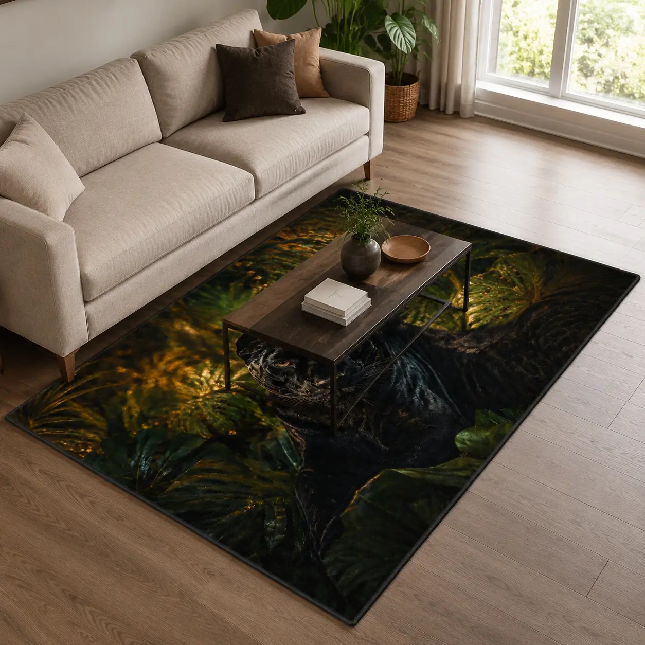 Black Panther Jungle Pattern Plush Rug Machine Washable Non-Slip Living Room Bedroom Decor