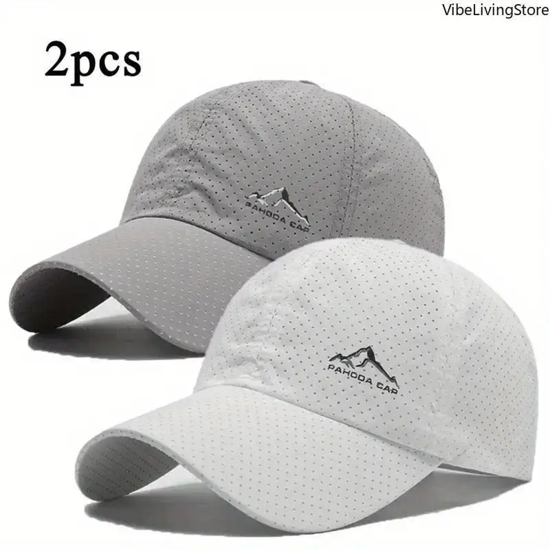 Unisex 2-Pack Cooling Sun Caps, Quick Dry Breathable Moisture-Wicking Sports Hats with Mountain Logo, Lightweight Sun Protection for Hiking & Outdoor Activities, Cooling Sun Cap