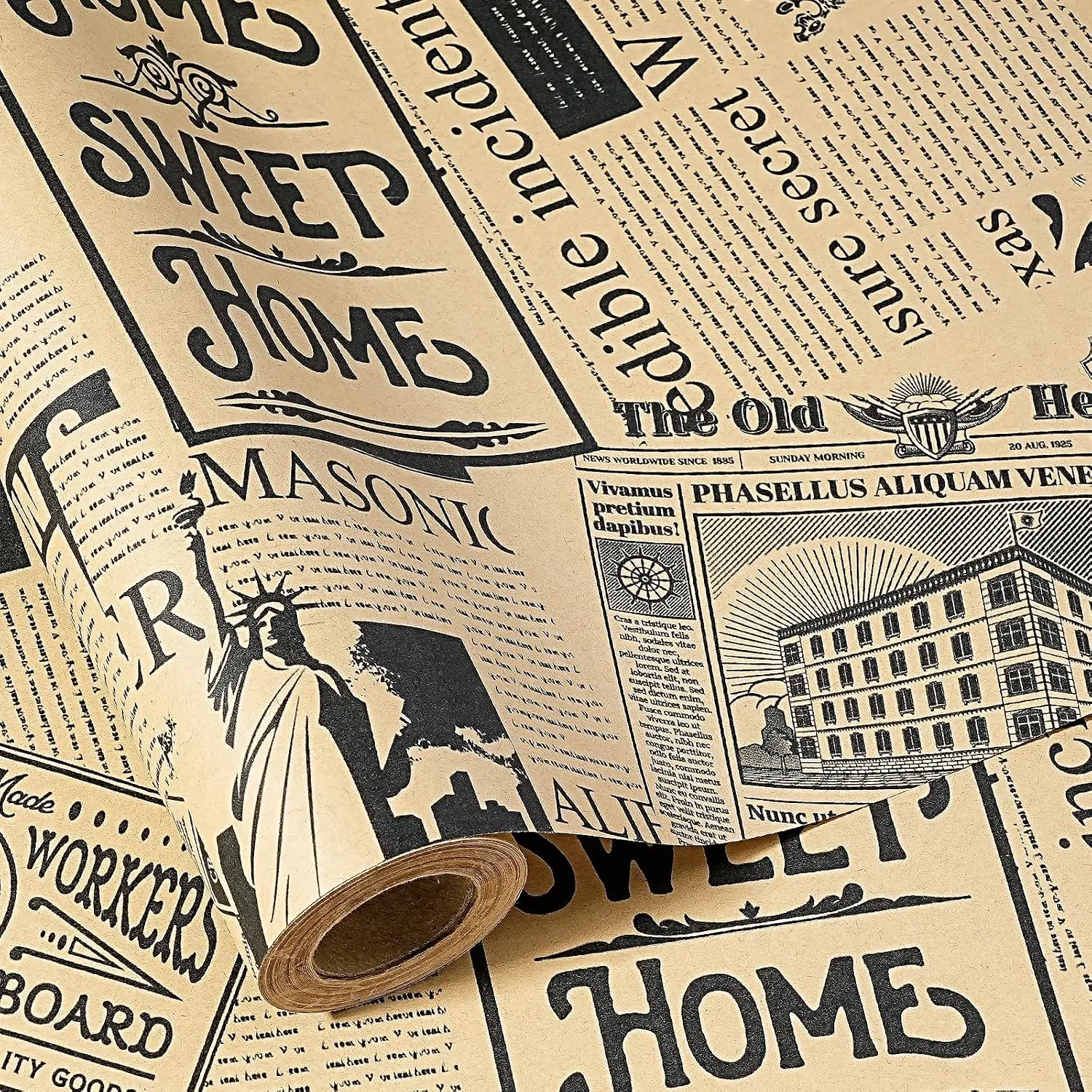 Newspaper Wrapping Paper Roll, Mini Roll, Retro  SWEET  Collage Print   Wrap for , Housewarming Gifts, Rustic Décor, Crafts, 17 Inches x 16.4