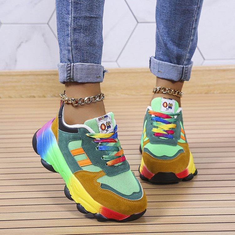 2026 Spring and Autumn New Colorful Dad Shoes Hip-Hop Street Style Sports Color-Block Casual Unique Platform Rainbow Women's Shoes Large Size Comfortable and Durable