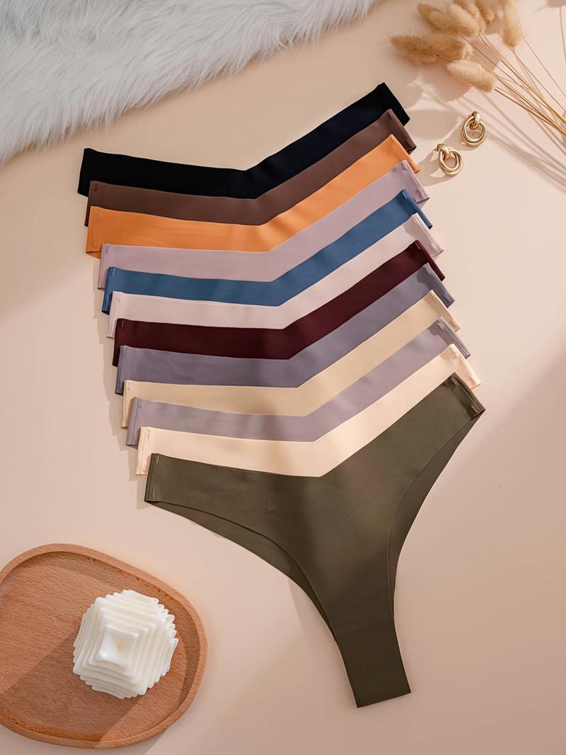 Women's Solid Color Seamless Thong, Casual Soft Comfy Breathable Panty for Daily Wear, Underwear for All Seasons